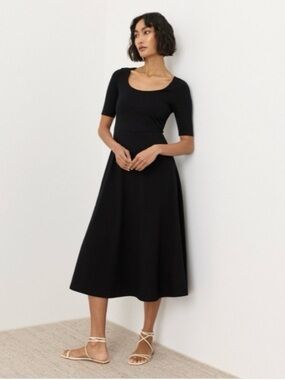 Pact Black Scoop Neck Short Sleeve Midi Dress